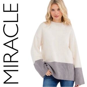 MIRACLE Elegant Two-Tone Design Knit Sweater in Cream & Gray - BRAND NEW